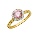 10K/14K Gold Halo Ring with Center Stone White Accents