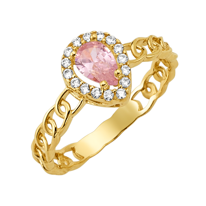 10K/14K Solid Gold Teardrop Pink Halo Ring