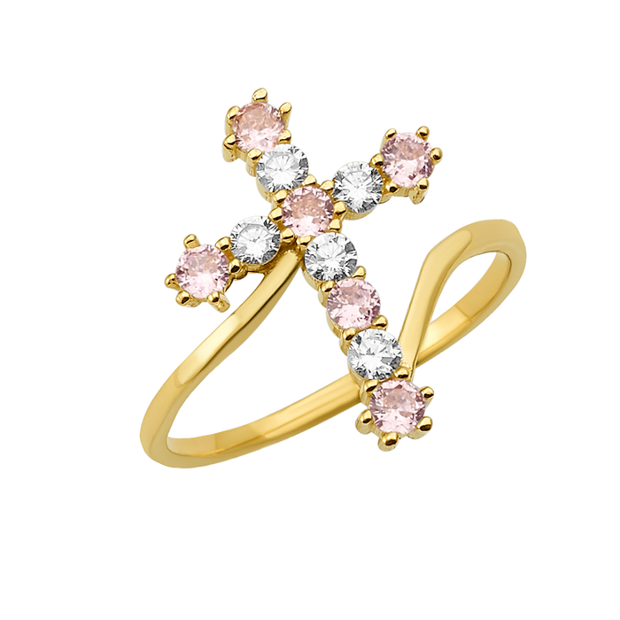 10K/14K Gold Cross Ring with Gemstones