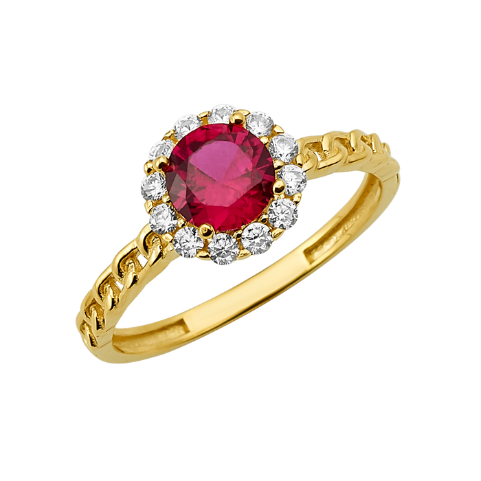 10K/14K Gold Halo Ring with Center Stone White Accents
