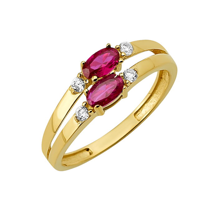 10K/14K Gold Double Gemstone Ring with White Accents