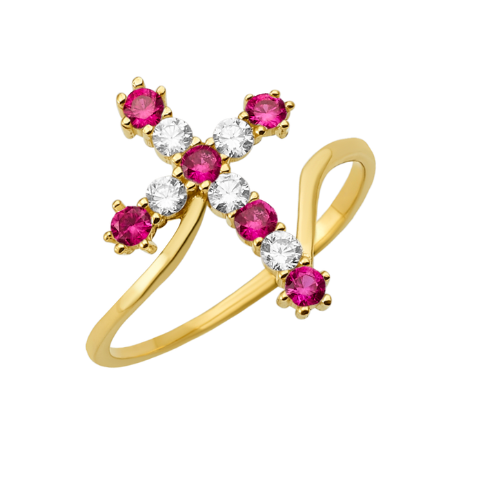 10K/14K Gold Cross Ring with Gemstones