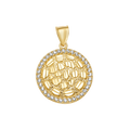 10K/14K Gold Round Pendant CZ Halo Textured