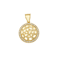 10K/14K Gold Round Pendant CZ Halo Textured