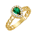 10K/14K Solid Gold Teardrop Green Halo Ring
