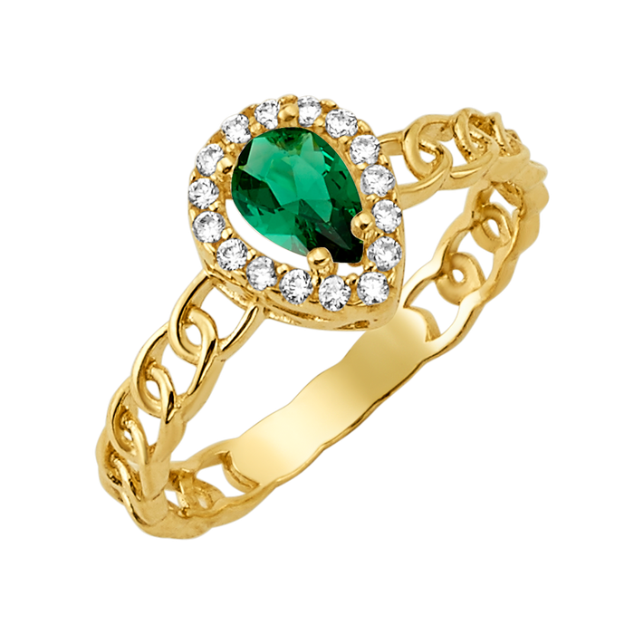 10K/14K Solid Gold Teardrop Green Halo Ring
