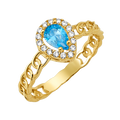 10K/14K Solid Gold Teardrop Aqua Halo Ring