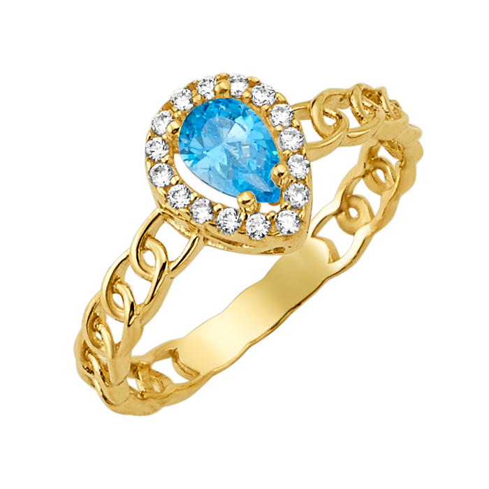 10K/14K Solid Gold Teardrop Aqua Halo Ring