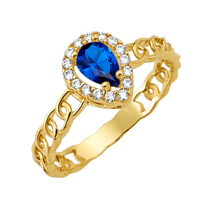10K/14K Solid Gold Teardrop Blue Halo Ring