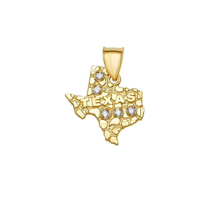 10K/14K Gold Texas State CZ Pendant with Diamond-Cut Design