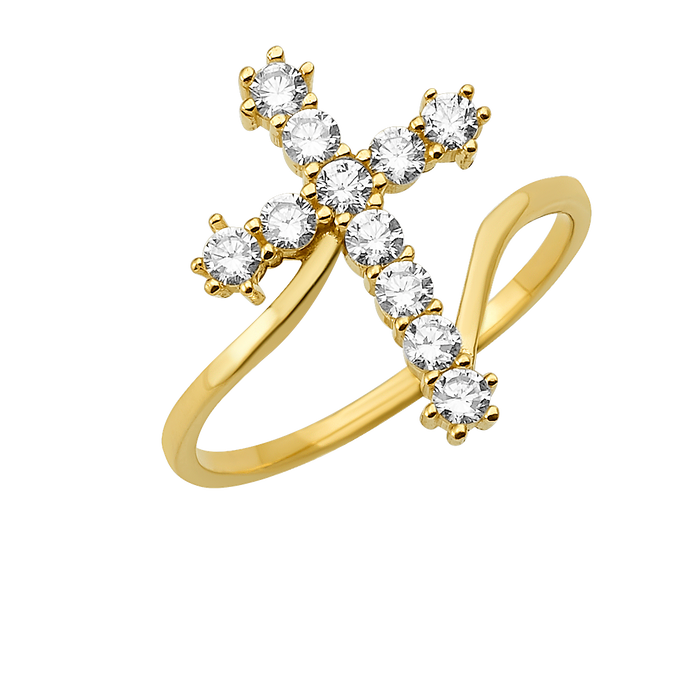 10K/14K Gold Cross Ring with Gemstones