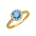 10K/14K Gold Halo Ring with Center Stone White Accents