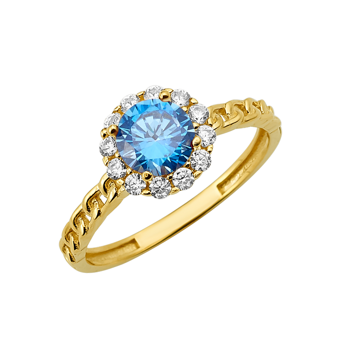 10K/14K Gold Halo Ring with Center Stone White Accents