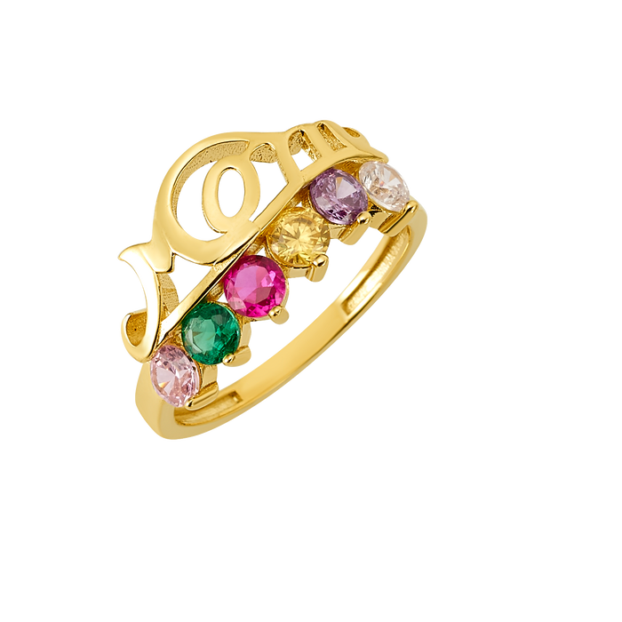 10K/14K Gold “Mom” Ring with Simulated Gemstones