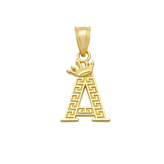 10K/14K Solid Gold "A" Crown Greek Key Pendant