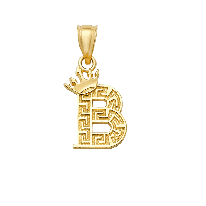 10K/14K Solid Gold "B" Crown Greek Key Pendant