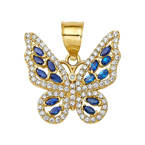 10K/14K Solid Gold Open Wing Butterfly Charm with CZ Stones
