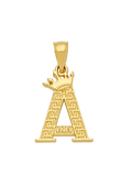 10K/14K Solid Gold Crowned "A" Initial Greek Key Pendant
