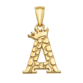 10K/14K Solid Gold Crowned "A" Initial Textured Mosaic Pendant