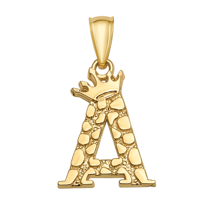 10K/14K Solid Gold Crowned "A" Initial Textured Mosaic Pendant