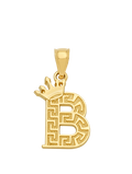 10K/14K Solid Gold Crowned "B" Initial Greek Key Pendant