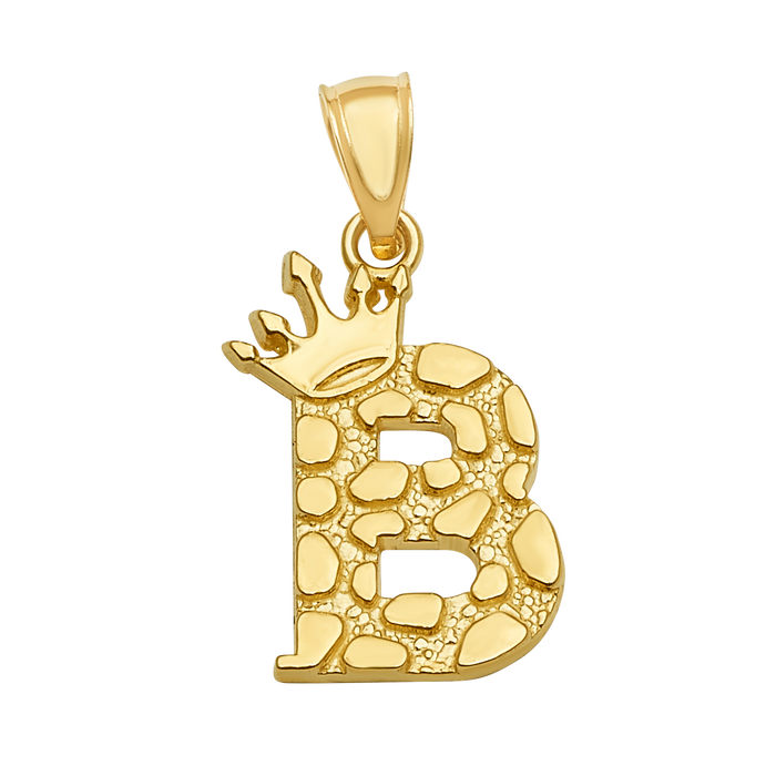 10K/14K Solid Gold Crowned "B" Initial Textured Mosaic Pendant