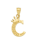 10K/14K Solid Gold Crowned "C" Initial Greek Key Pendant