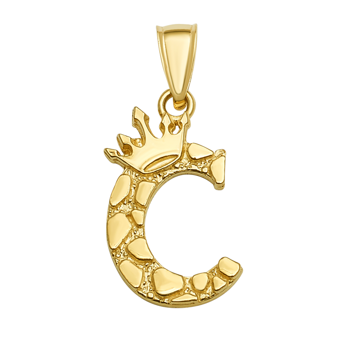 10K/14K Solid Gold Crowned "C" Initial Textured Mosaic Pendant
