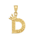 10K/14K Solid Gold Crowned "D" Initial Greek Key Pendant