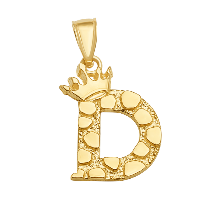 10K/14K Solid Gold Crowned "D" Initial Textured Mosaic Pendant