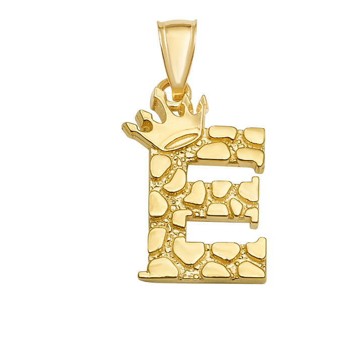 10K/14K Solid Gold Crowned "E" Initial Textured Mosaic Pendant