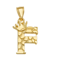 10K/14K Solid Gold Crowned "F" Initial Textured Mosaic Pendant