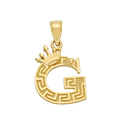 10K/14K Solid Gold Crowned "G" Initial Greek Key Pendant