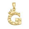 10K/14K Solid Gold Crowned "G" Initial Textured Mosaic Pendant