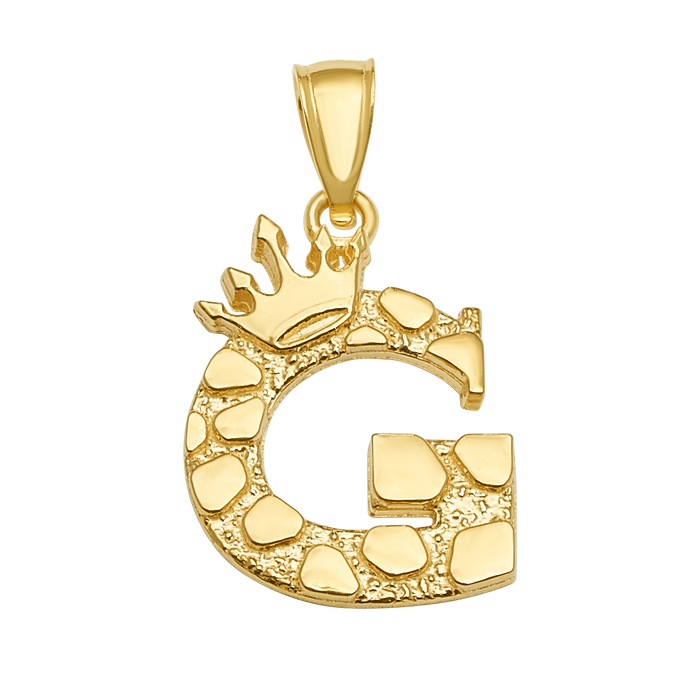 10K/14K Solid Gold Crowned "G" Initial Textured Mosaic Pendant