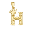 10K/14K Solid Gold Crowned "H" Initial Textured Mosaic Pendant