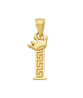10K/14K Solid Gold Crowned "I" Initial Greek Key Pendant