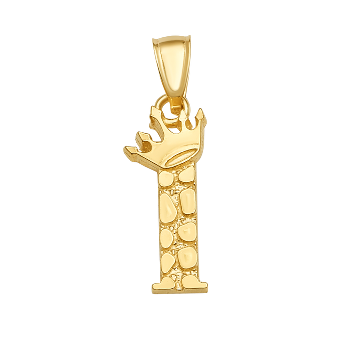 10K/14K Solid Gold Crowned "I" Initial Textured Mosaic Pendant
