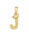 10K/14K Solid Gold Crowned "J" Initial Greek Key Pendant