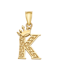 10K/14K Solid Gold Crowned "K" Initial Greek Key Pendant