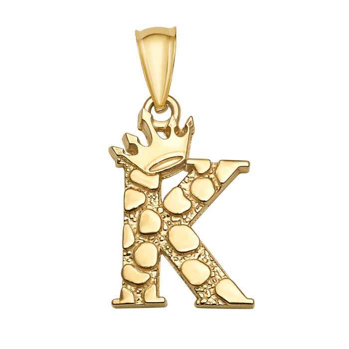 10K/14K Solid Gold Crowned "K" Initial Textured Mosaic Pendant