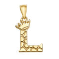 10K/14K Solid Gold Crowned "L" Initial Textured Mosaic Pendant