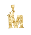 10K/14K Solid Gold Crowned "M" Initial Greek Key Pendant