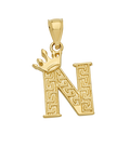 10K/14K Solid Gold Crowned "N" Initial Greek Key Pendant