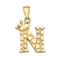 10K/14K Solid Gold Crowned "N" Initial Textured Mosaic Pendant