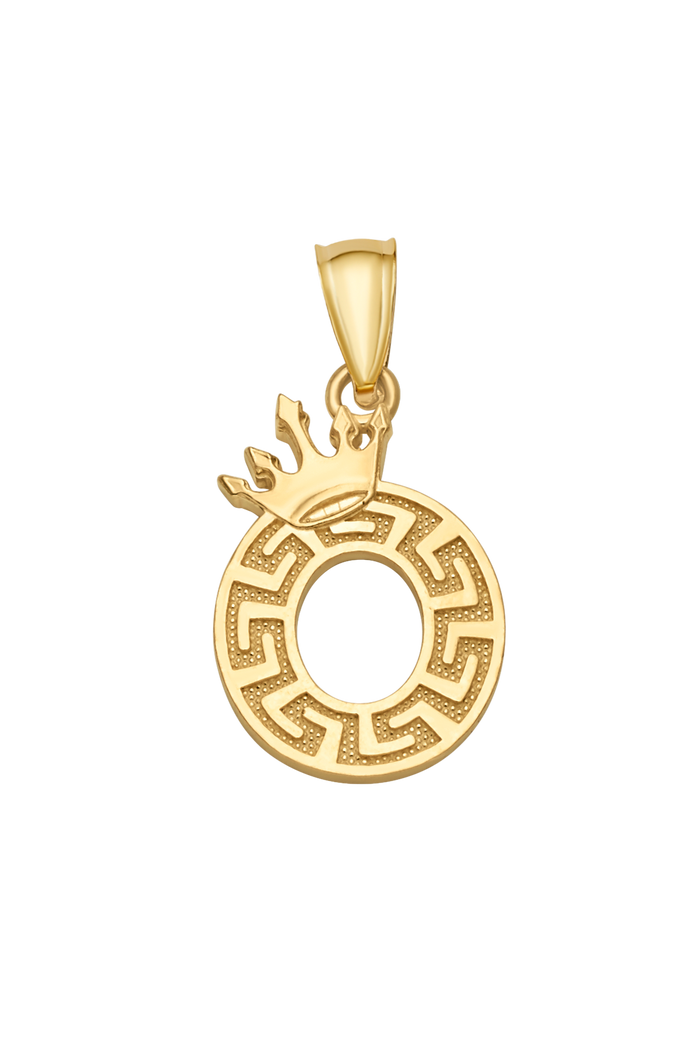 10K/14K Solid Gold Crowned "O" Initial Greek Key Pendant