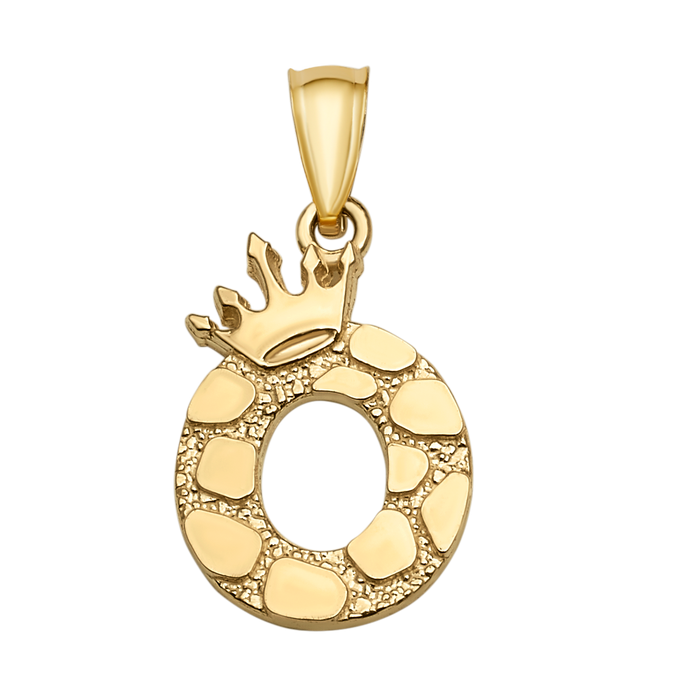 10K/14K Solid Gold Crowned "O" Initial Textured Mosaic Pendant