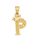 10K/14K Solid Gold Crowned "P" Initial Greek Key Pendant
