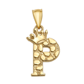 10K/14K Solid Gold Crowned "P" Initial Textured Mosaic Pendant