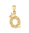 10K/14K Solid Gold Crowned "Q" Initial Greek Key Pendant